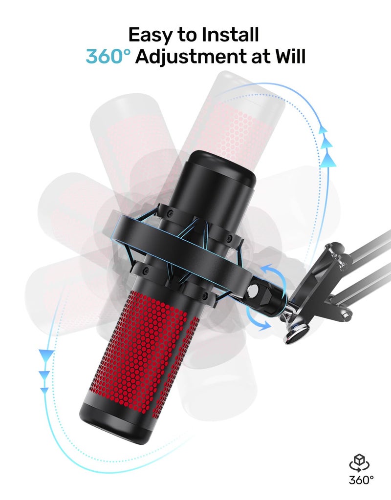 Etour [Custom Built for HeyperX Quadcast Shouck Mount ] Microphone Mount Stand Mic Mount Adapter with 5/8" 3/8" 1/4" Screw Adapter with Microphone Stand & Boom Arm - Image 4