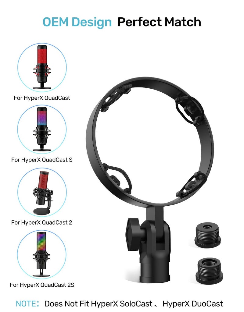 Etour [Custom Built for HeyperX Quadcast Shouck Mount ] Microphone Mount Stand Mic Mount Adapter with 5/8" 3/8" 1/4" Screw Adapter with Microphone Stand & Boom Arm - Image 2