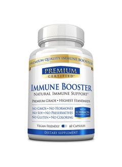 Premium Certified Premium Certified Immune Booster - Immune System Support Supplement - Vitamins A, C, D3 & E, Echinacea, Mushroom Complex, Zinc Plus BioPerine - 60 Vegan Capsules - Made in The USA  - Image 1