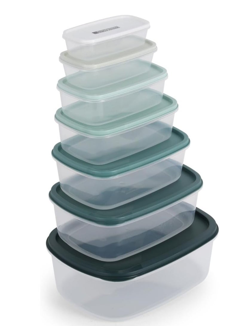 راكسوم مجموعة صناديق تخزين بلاستيكية RF12486، 7 قطع، شفافة، مستطيلة كبيرة، حاويات طعام آمنة للاستخدام في غسالة الأطباق، آمنة للاستخدام في الفريزر، ألوان متنوعة - Image 1