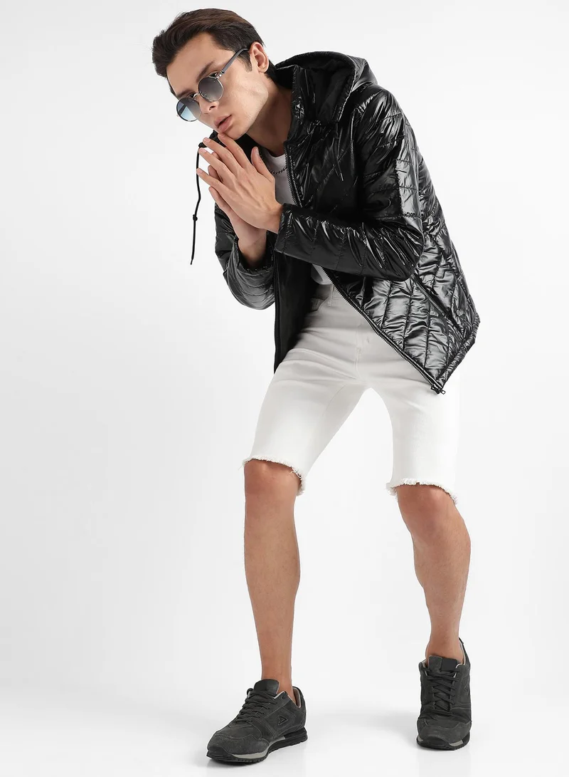 Campus Sutra Men's Black Zip-Front Quilted Puffer Jacket