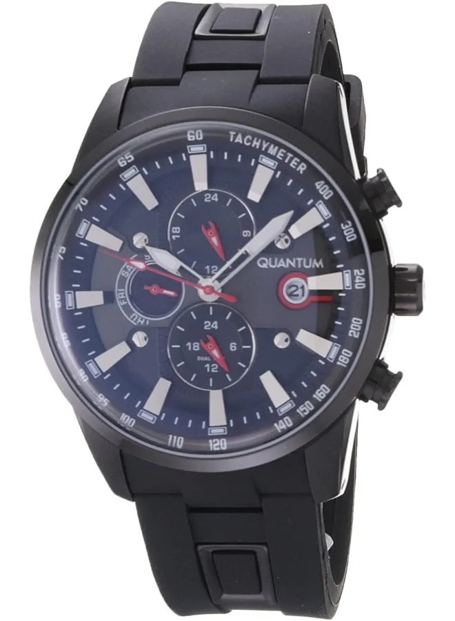 كوانتوم ساعة كوانتوم للرجال بمينا سوداء ومزدوجة الوقت - ADG678.661