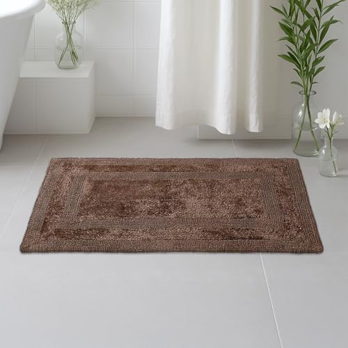 Earthy Fables Premium 100% Cotton Reversible Bath Mat for Home, Ultra Soft, Quick Dry, High Water Absorbent Bathroom Floor Mat, Machine Washable Bath Rug for Kitchen, 80x50 cm (Brown) - Image 1