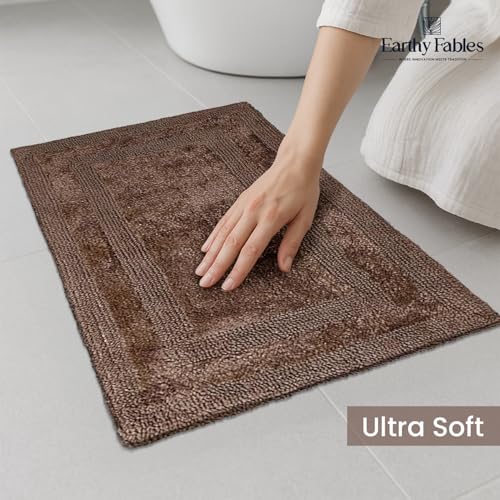 Earthy Fables Premium 100% Cotton Reversible Bath Mat for Home, Ultra Soft, Quick Dry, High Water Absorbent Bathroom Floor Mat, Machine Washable Bath Rug for Kitchen, 80x50 cm (Brown) - Image 5