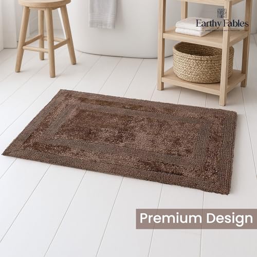 Earthy Fables Premium 100% Cotton Reversible Bath Mat for Home, Ultra Soft, Quick Dry, High Water Absorbent Bathroom Floor Mat, Machine Washable Bath Rug for Kitchen, 80x50 cm (Brown) - Image 3
