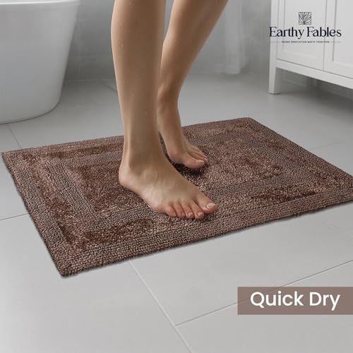 Earthy Fables Premium 100% Cotton Reversible Bath Mat for Home, Ultra Soft, Quick Dry, High Water Absorbent Bathroom Floor Mat, Machine Washable Bath Rug for Kitchen, 80x50 cm (Brown) - Image 4