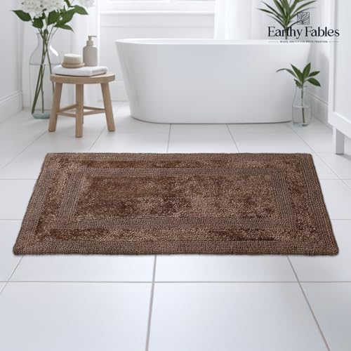 Earthy Fables Premium 100% Cotton Reversible Bath Mat for Home, Ultra Soft, Quick Dry, High Water Absorbent Bathroom Floor Mat, Machine Washable Bath Rug for Kitchen, 80x50 cm (Brown) - Image 2