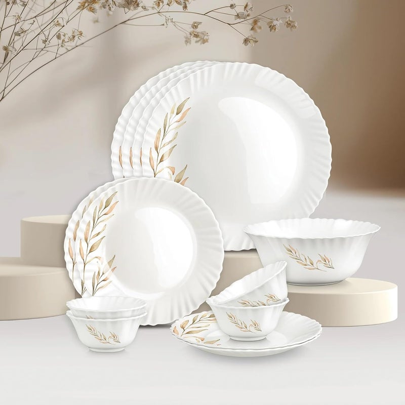 TREO by Milton Opalware Aurelia Selene Dinner Set of 13 | Serving for 4 | Microwave & Dishwasher Safe | Bone-Ash Free | Tempered Toughness | Plates & Bowls | Crockery Set for Dining & Gifting | White - Image 1