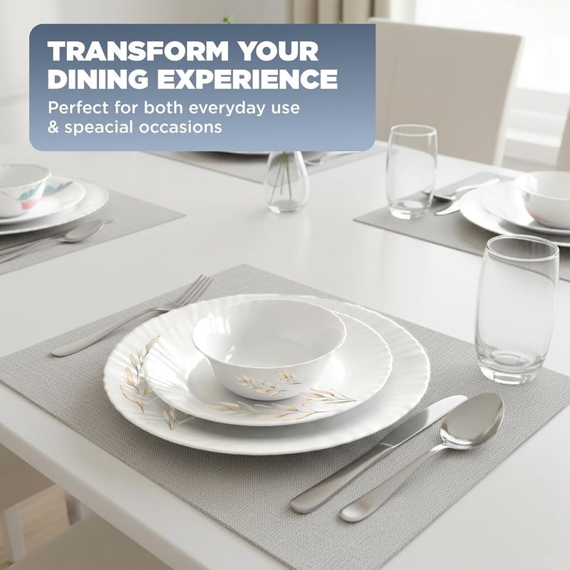 TREO by Milton Opalware Aurelia Selene Dinner Set of 13 | Serving for 4 | Microwave & Dishwasher Safe | Bone-Ash Free | Tempered Toughness | Plates & Bowls | Crockery Set for Dining & Gifting | White - Image 4