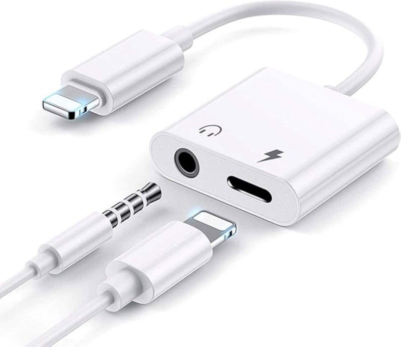 محول سماعات آيفون [معتمد من Apple MFi]، محول سماعات Lightning إلى منفذ 3.5 ملم، شاحن وموزع صوت AUX، متوافق مع أجهزة iPhone 12/11/XS/XR/X/8/7/SE/iPad، يدعم جميع أنظمة iOS