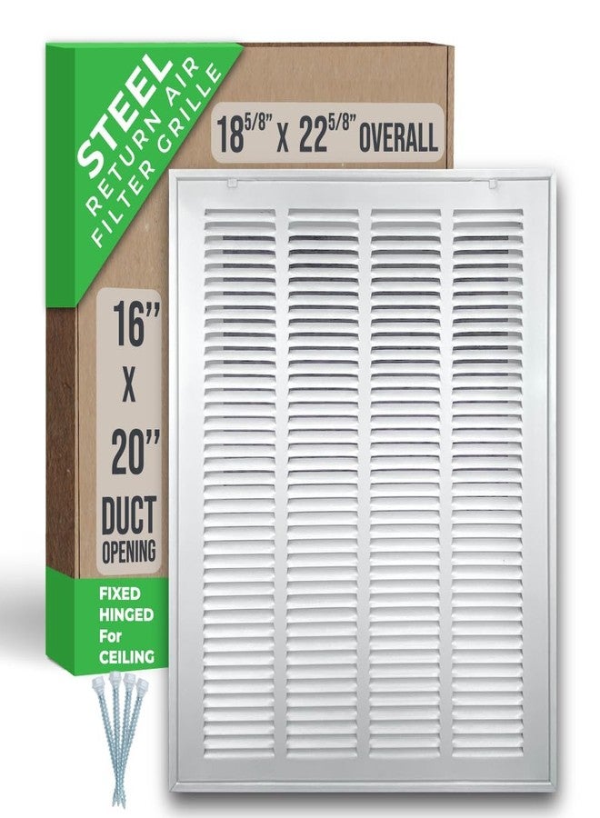 Handua Fits 16x20 Duct Opening | Steel Return Air Filter Grille by Handua [Fixed Hinged] for 1-inch Filters | Vent Cover Grill for Sidewall and Ceiling | White | Outer Dimensions: 18 5/8"W X 22 5/8"H - Image 1
