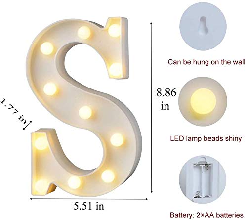 MIRADH LED Marquee Letter Lights Sign; Light Up Alphabet Letters for Wedding Birthday Party Christmas Home Bar Decoration; Warm White (Letter-S) ,Plastic - Image 2