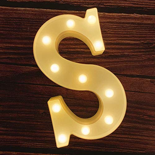 MIRADH LED Marquee Letter Lights Sign; Light Up Alphabet Letters for Wedding Birthday Party Christmas Home Bar Decoration; Warm White (Letter-S) ,Plastic - Image 1