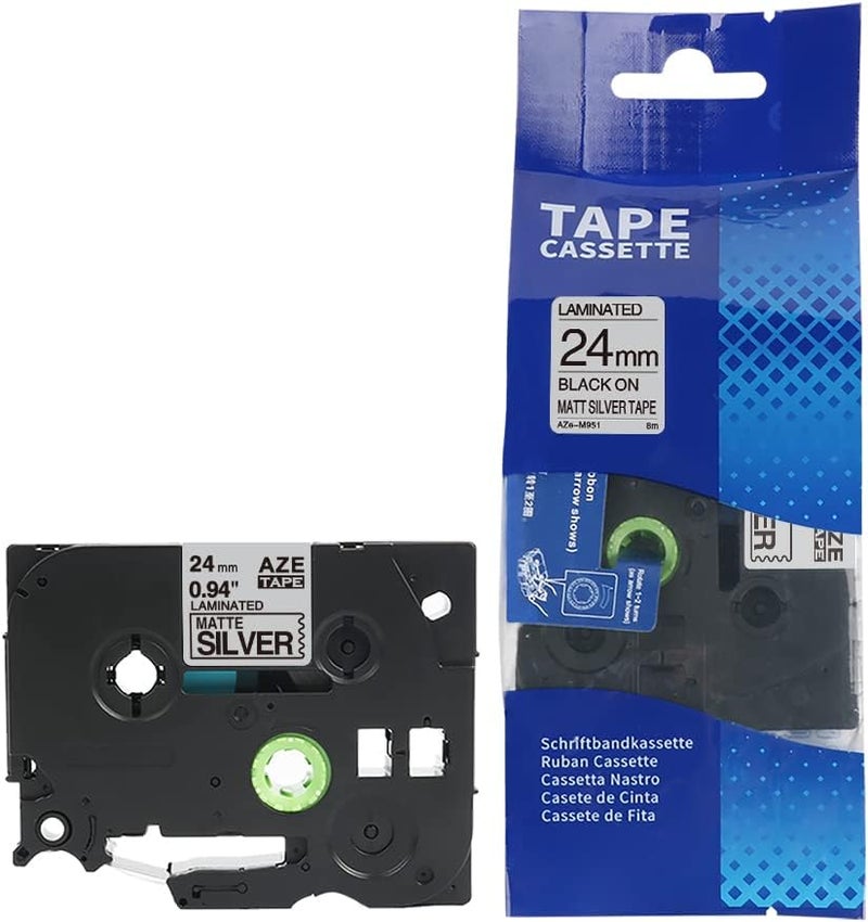 24mm Black on Matte Silver Laminated  Label Tape Cartridge for  P-Touch Label Printers