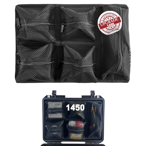 LAFENLIN UPGRADED Lid Organizer for Pelican 1450 Case [No Tools, Max Space] - 5-Pocket Thick Mesh for Photographers & Divers, Secures Camera Gear & Tools in Hard Cases, Hook & Loop Mount (No Screws) - Image 1