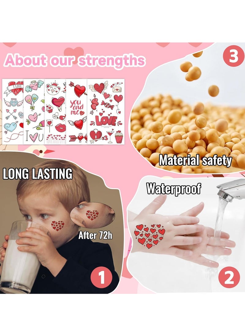 ORAINBOW 10 Sheets 100 Styles Valentine's Day Temporary Tattoo for Kids Women Lip Heart Tattoos Temporary for Party Decorations Supplies Favors Heart Tattoo Stickers for Games Gifts  - Image 4