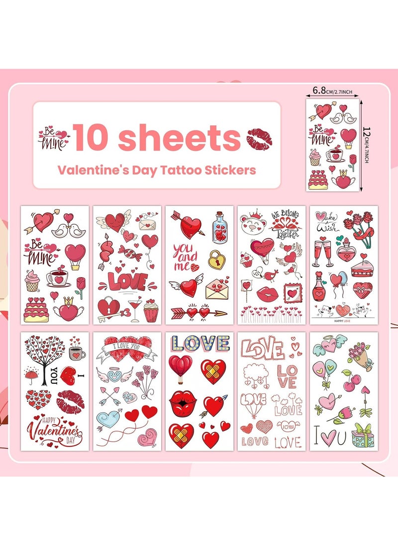 ORAINBOW 10 Sheets 100 Styles Valentine's Day Temporary Tattoo for Kids Women Lip Heart Tattoos Temporary for Party Decorations Supplies Favors Heart Tattoo Stickers for Games Gifts  - Image 2