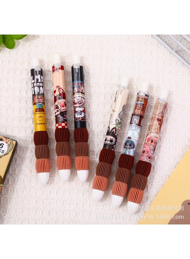 لابوبو مجموعة من 6 أقلام جل سريعة الجفاف من لابو، قلم أسود كربوني، قلم مائي برسومات كرتونية - Image 2