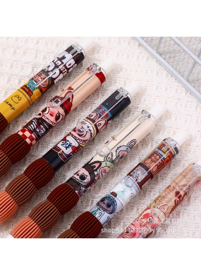 لابوبو مجموعة من 6 أقلام جل سريعة الجفاف من لابو، قلم أسود كربوني، قلم مائي برسومات كرتونية - Image 4