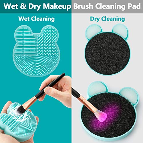TailaiMei 2 Pack Makeup Brush Cleaning Mat with Color Removal Sponge, 2 in 1 Design Silicone Cleaner Pad for Dry Brush Color Switch and Wet Cleaning (Blue&Green) - Image 2