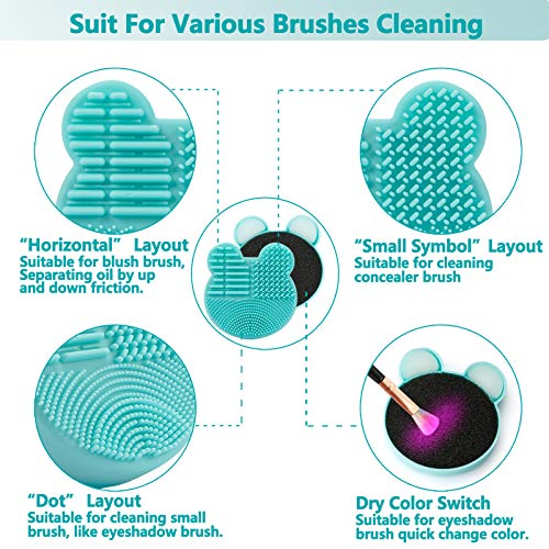 TailaiMei 2 Pack Makeup Brush Cleaning Mat with Color Removal Sponge, 2 in 1 Design Silicone Cleaner Pad for Dry Brush Color Switch and Wet Cleaning (Blue&Green) - Image 5