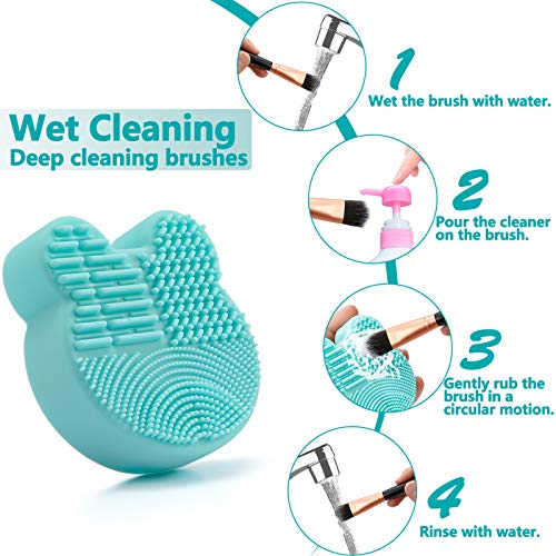 TailaiMei 2 Pack Makeup Brush Cleaning Mat with Color Removal Sponge, 2 in 1 Design Silicone Cleaner Pad for Dry Brush Color Switch and Wet Cleaning (Blue&Green) - Image 3
