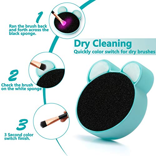 TailaiMei 2 Pack Makeup Brush Cleaning Mat with Color Removal Sponge, 2 in 1 Design Silicone Cleaner Pad for Dry Brush Color Switch and Wet Cleaning (Blue&Green) - Image 4