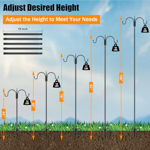FEED GARDEN Adjustable Double Shepherds Hook for Outdoor with 5 Prong Base 108 Inch Heavy Duty Two Sided Bird Feeder Pole for Hanging Plant Baskets, Solar Light Lanterns, Wind Chimes 2 Pack - Image 3
