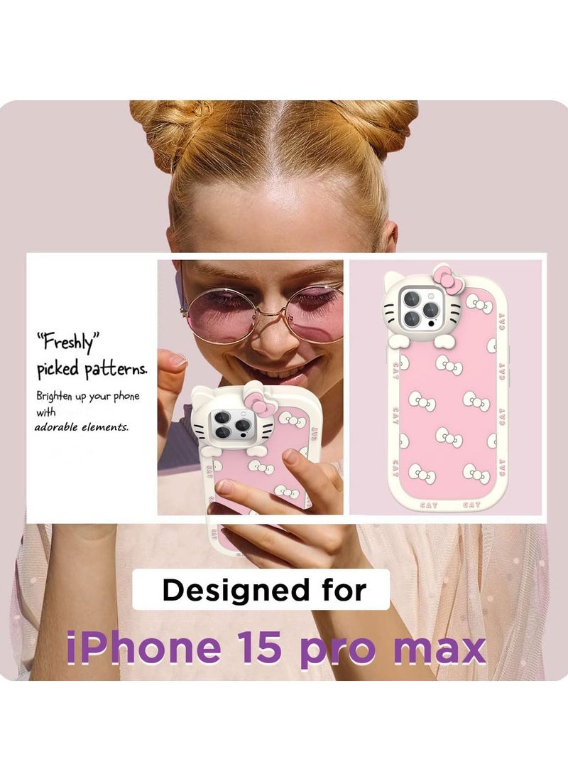 General Cartoon Cat Case for iPhone 16/15/14/13/12 Pro Max, Pink Bow Cute Kawaii College Style Girl Silicone Protective Phone Case for Women, Teens, Girls, Kids  - Image 2