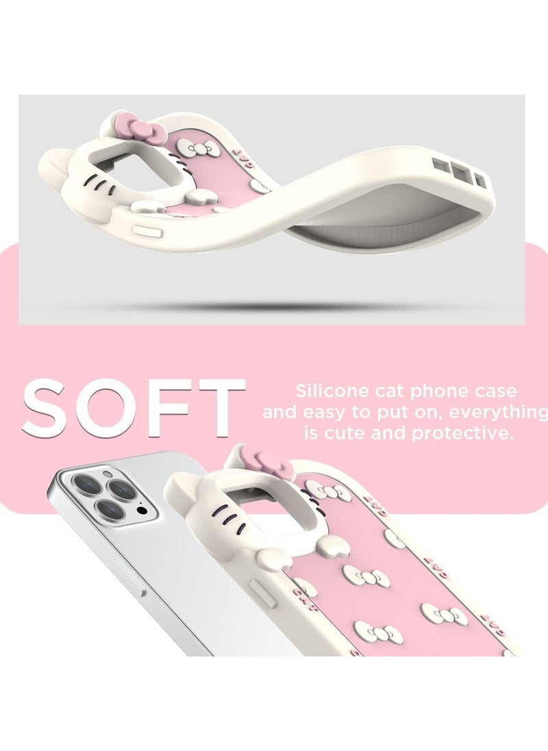 General Cartoon Cat Case for iPhone 16/15/14/13/12 Pro Max, Pink Bow Cute Kawaii College Style Girl Silicone Protective Phone Case for Women, Teens, Girls, Kids  - Image 5