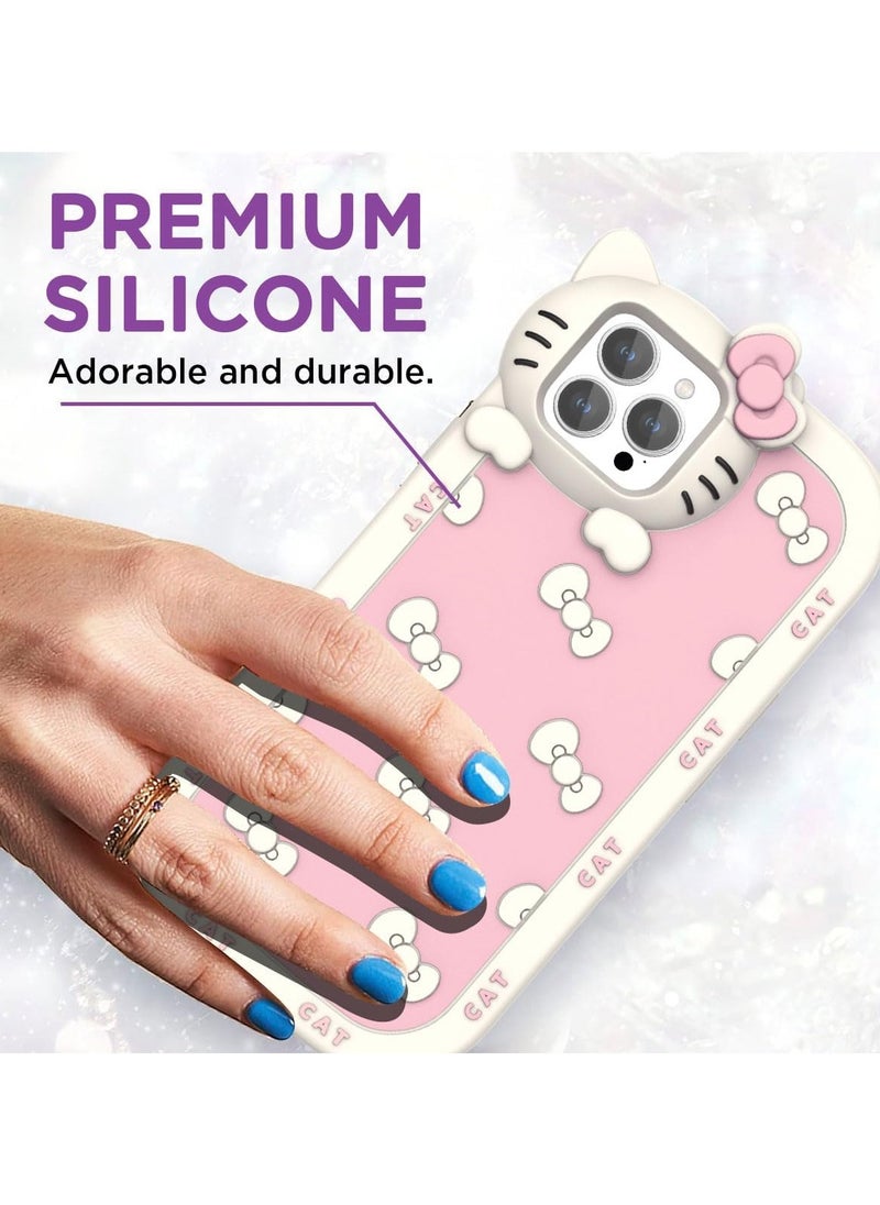 General Cartoon Cat Case for iPhone 16/15/14/13/12 Pro Max, Pink Bow Cute Kawaii College Style Girl Silicone Protective Phone Case for Women, Teens, Girls, Kids  - Image 4