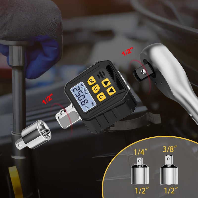 TAGVIT 1/2” Drive Digital Torque Adapter Set with 3/8" and 1/4" Adapters, 12.54-250.8 Ft-lb/17-340 Nm - Image 5