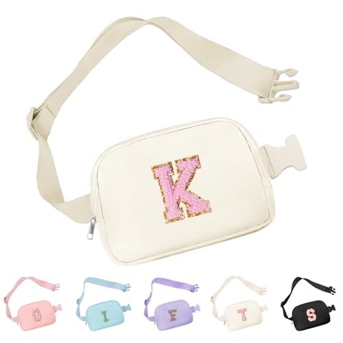 Aganmi Chenille Letter Crossbody Bags for Women Trendy, Waterproof Fanny Packs for Women Cross Body, Initial Letter Belt Bag with Multiple Inner Pockets and Adjustable Strap,K - Image 1