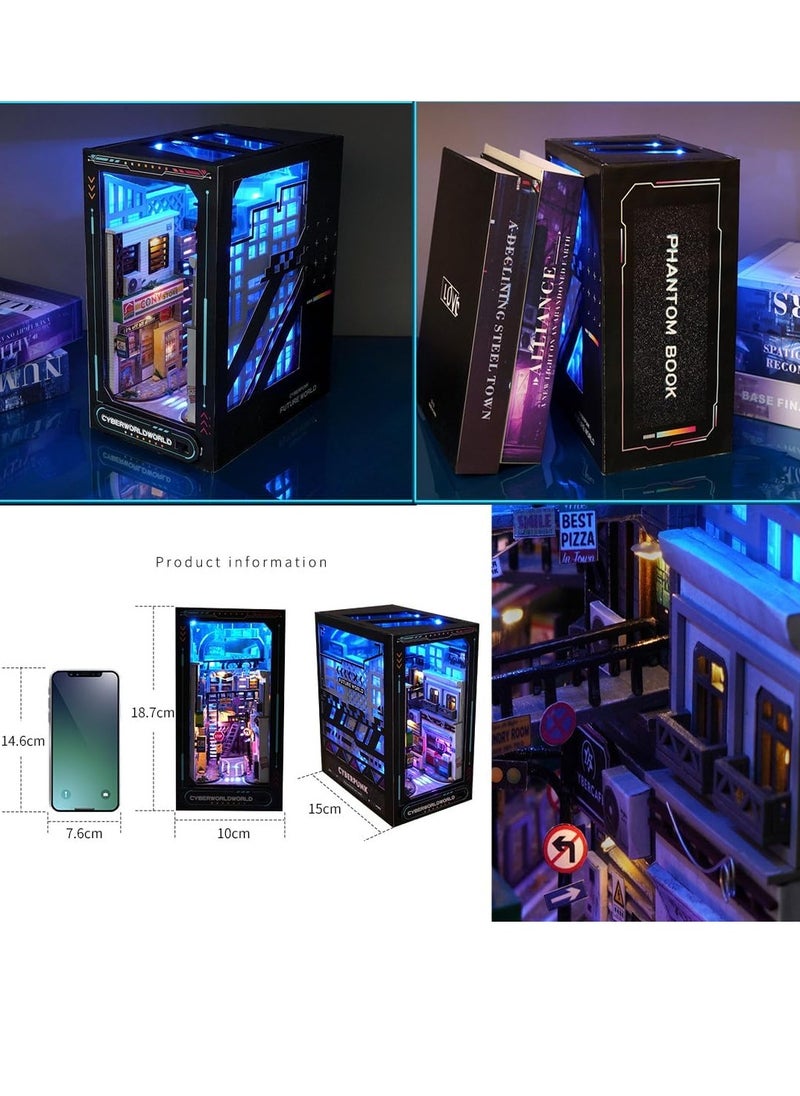 General - Create Your Own Cyberpunk World with Ahilmrn's DIY Dollhouse Book Nook Shelf Insert Kit - 3D Wooden Puzzle Bookshelf with 45 LED Lights and Miniature Model Decor - Image 1