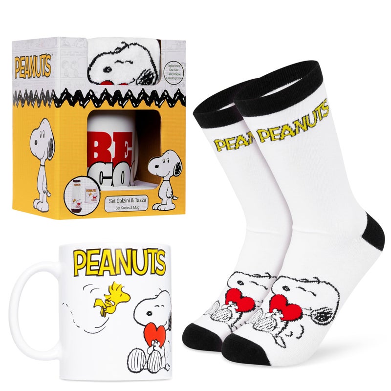 Peanuts Snoopy Mug and Calf Socks Gift Set Women Teenagers Cute 312ml Ceramic Mug Soft Socks Stocking Filler Gifts for Her