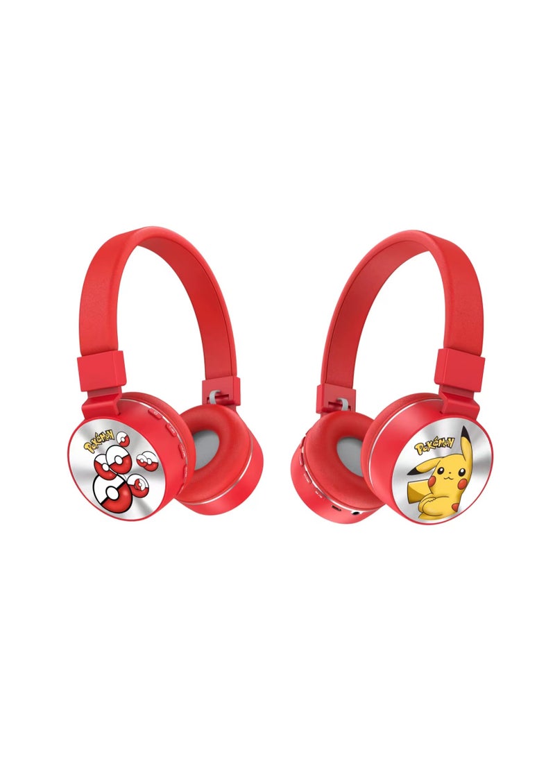 بوكيمون سماعة اطفال لاسلكية بوكيمون【سماعة اطفال 】بتصميم كرتوني لطيف【سماعات اطفال بلوتوث】 سماعة بلوتوث احمر مريحة وخفيفة مع دعم MP3 وFM - Image 1
