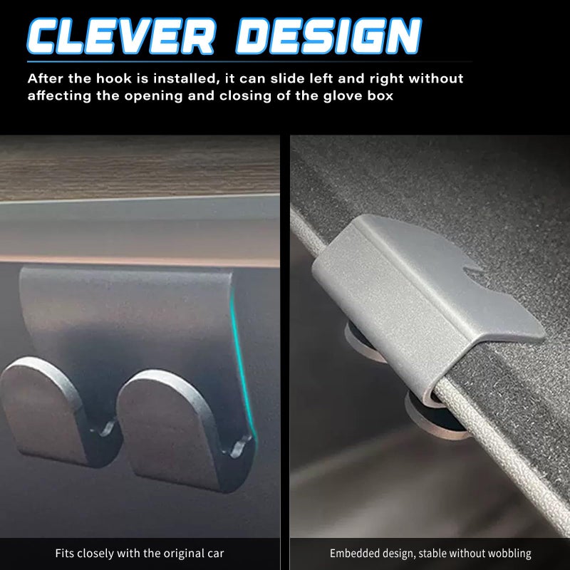 TUSKETY 2PCS Glove Box Hooks for Tesla Model Y Juniper 2025 2026 & Model 3 Highland | Car Purse Hook & Organizer Bag Holder - Image 4