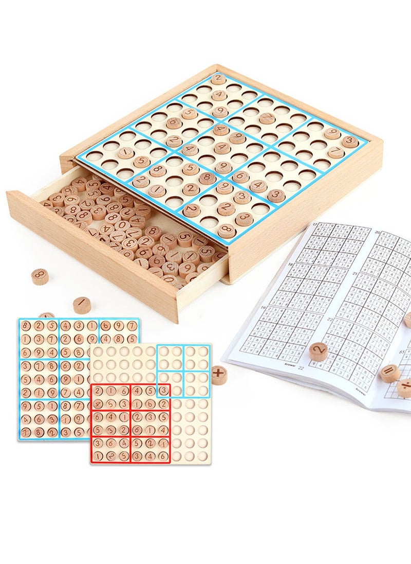 MIXDE Wooden Sudoku Toys, Wooden Puzzle Sudoku Chess Board Game with Drawer Intelligence Logical Development Educational Toys for Kids  - Image 1