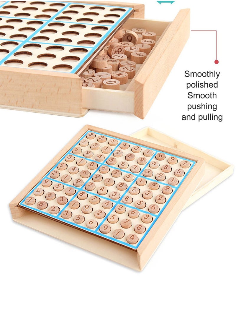 MIXDE Wooden Sudoku Toys, Wooden Puzzle Sudoku Chess Board Game with Drawer Intelligence Logical Development Educational Toys for Kids  - Image 3