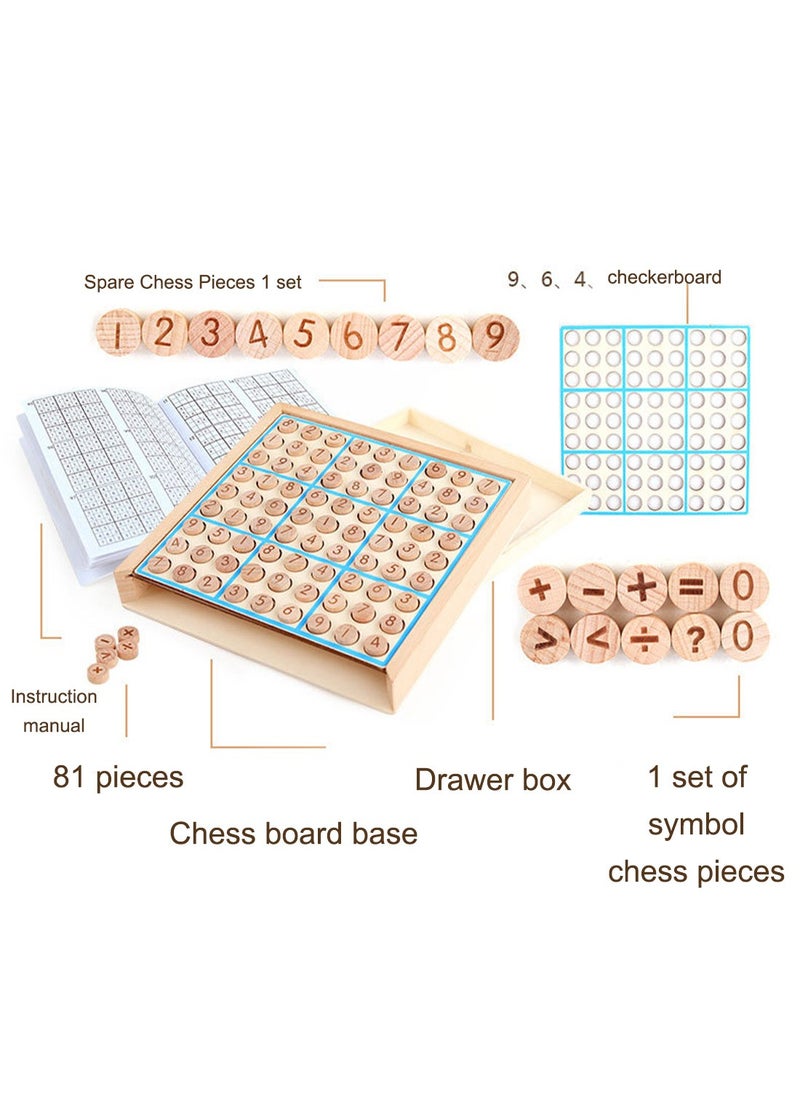 MIXDE Wooden Sudoku Toys, Wooden Puzzle Sudoku Chess Board Game with Drawer Intelligence Logical Development Educational Toys for Kids  - Image 5