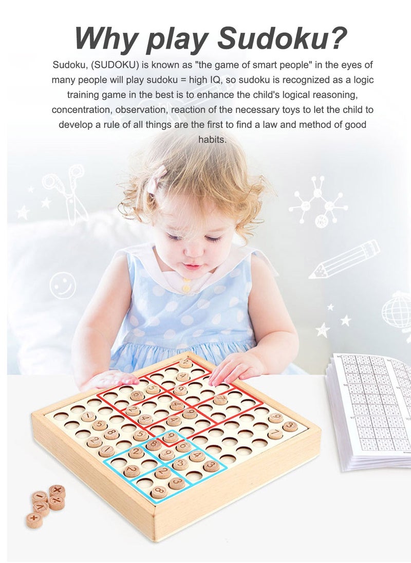 MIXDE Wooden Sudoku Toys, Wooden Puzzle Sudoku Chess Board Game with Drawer Intelligence Logical Development Educational Toys for Kids  - Image 2