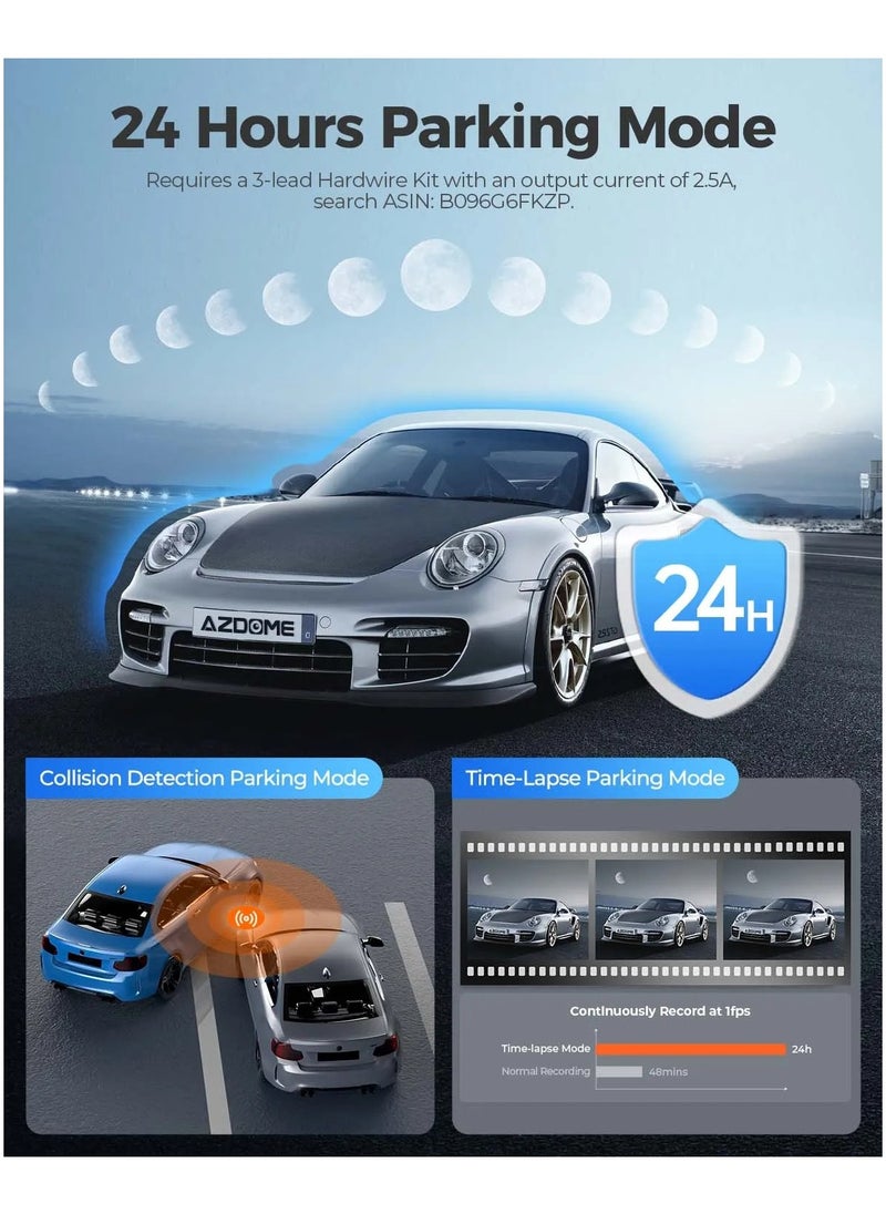 أزدوم - كاميرا 4K Dashcam 3 قنوات أمامية وخلفية ومقصورة السيارة مع تحكم صوتي 5.8 جيجا هرتز WiFi ومراقبة وقوف السيارات للرؤية الليلية - Image 1