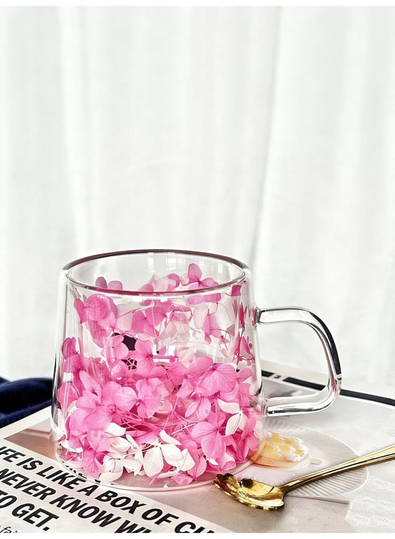 YOLOLAND Double-layer insulated 200ml transparent glass cup pink petals design for tea coffee matcha everyday use gift - Image 2
