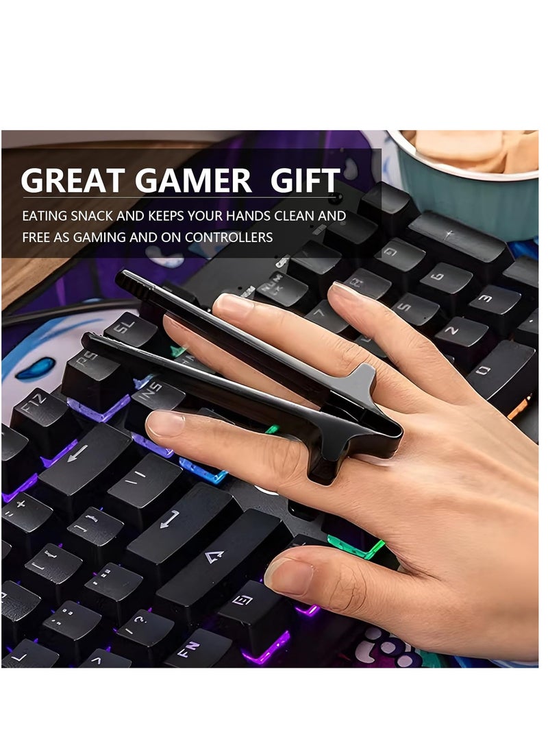 4-Pack Gaming Finger Sleeves with Chopstick Clips - Snack Grippers for Gamers, Controller Accessories - Non-Slip Finger Tongs for Phones, Chips, Candy - Perfect Gamer Gift Set  - Image 2
