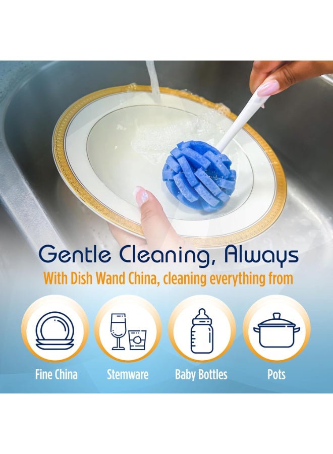 Compac Dish Wand China Scrubbing Sponge by Compac Home, Cleans Dishes and Glassware Effectively, Unique Round Ball Shape for All-Around Cleaning, Flexible Brushes are Gentle on Your Nice Dishes, 6 Count - Image 1