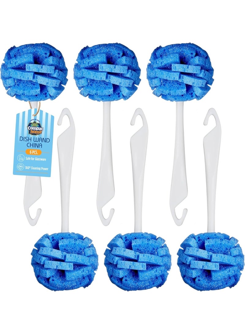 Compac Dish Wand China Scrubbing Sponge by Compac Home, Cleans Dishes and Glassware Effectively, Unique Round Ball Shape for All-Around Cleaning, Flexible Brushes are Gentle on Your Nice Dishes, 6 Count - Image 3