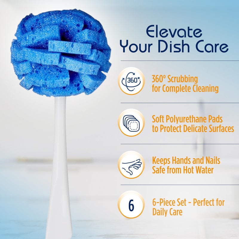 COMPAC HOME Dish Wand Kitchen Sponge | Effectively Clean China Dishes and Glassware | Unique Round Ball Shaped All-Around Cleaning Sponge | Gentle Flexible Brushes for Your Nice Dishes, 6 Count - Image 5