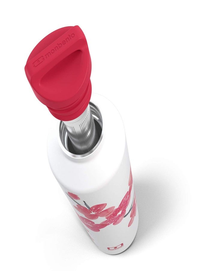 MONBENTO - Insulated Water Bottle MB Steel Blossom 17 Oz - Stainless Steel - Leakproof - Infuser - Hot/Cold for Up to 12 Hours - Tea, Coffee - BPA Free - Food Grade Safe - Japanese Flowers - White Red - Image 2