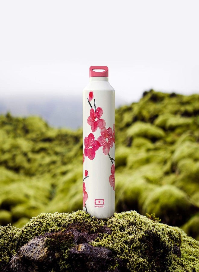 MONBENTO - Insulated Water Bottle MB Steel Blossom 17 Oz - Stainless Steel - Leakproof - Infuser - Hot/Cold for Up to 12 Hours - Tea, Coffee - BPA Free - Food Grade Safe - Japanese Flowers - White Red - Image 4