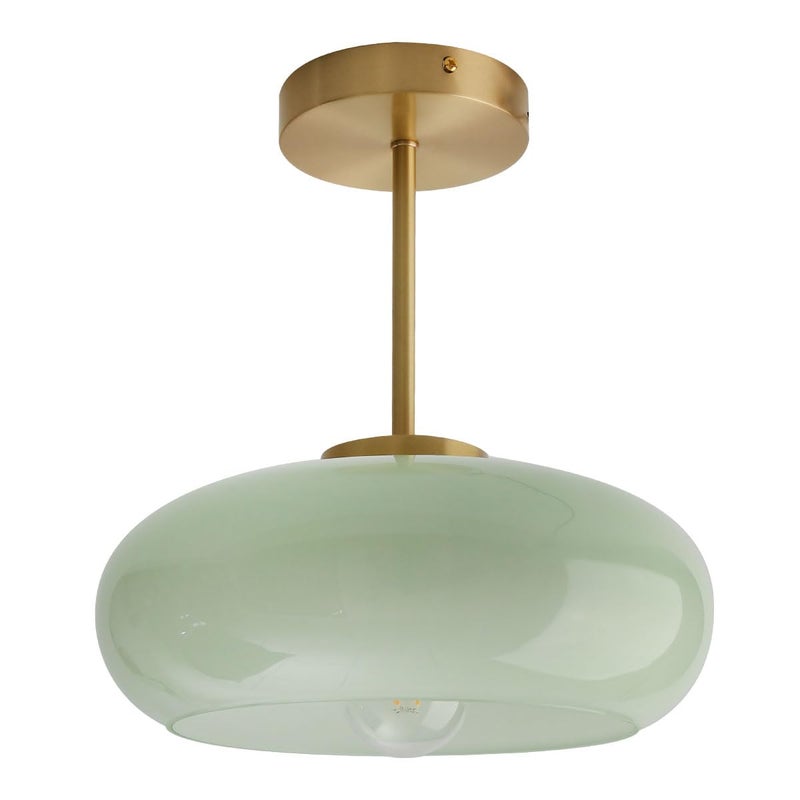 Qufute Milk Ceiling Light mid Century Modern Ceiling Light fixtures with Milk Green Glass Shade Gold Semi Flush Mount Ceiling Light Vintage Glass Ceiling Lamp Hallway Dining Room Kitchen - Image 2